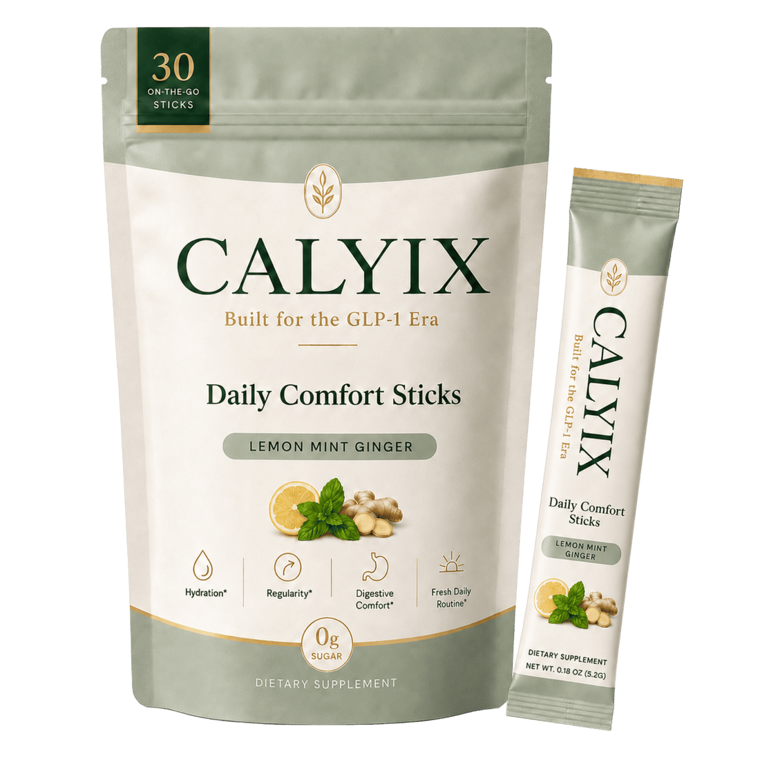 CALYIX digestive comfort stick pack product render
