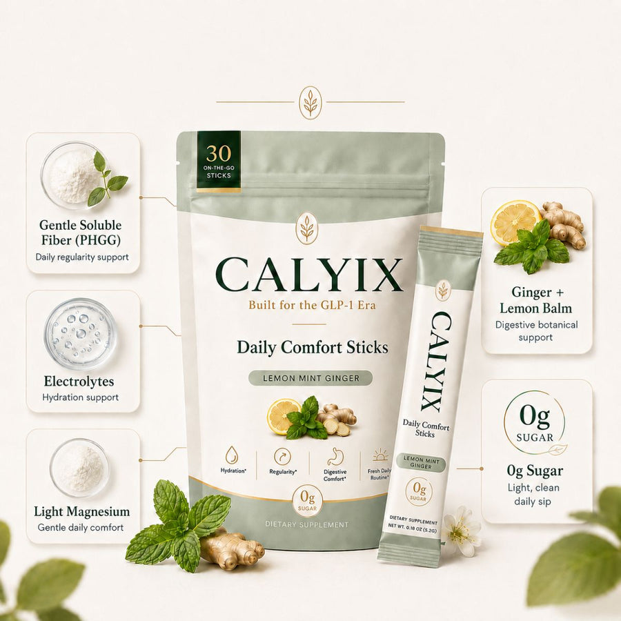 Ingredients and benefits visual for CALYIX
